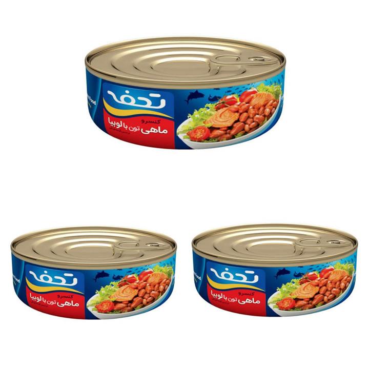 کنسرو ماهی تون لوبیا چیتی تحفه - 230 گرم بسته 3 عددی